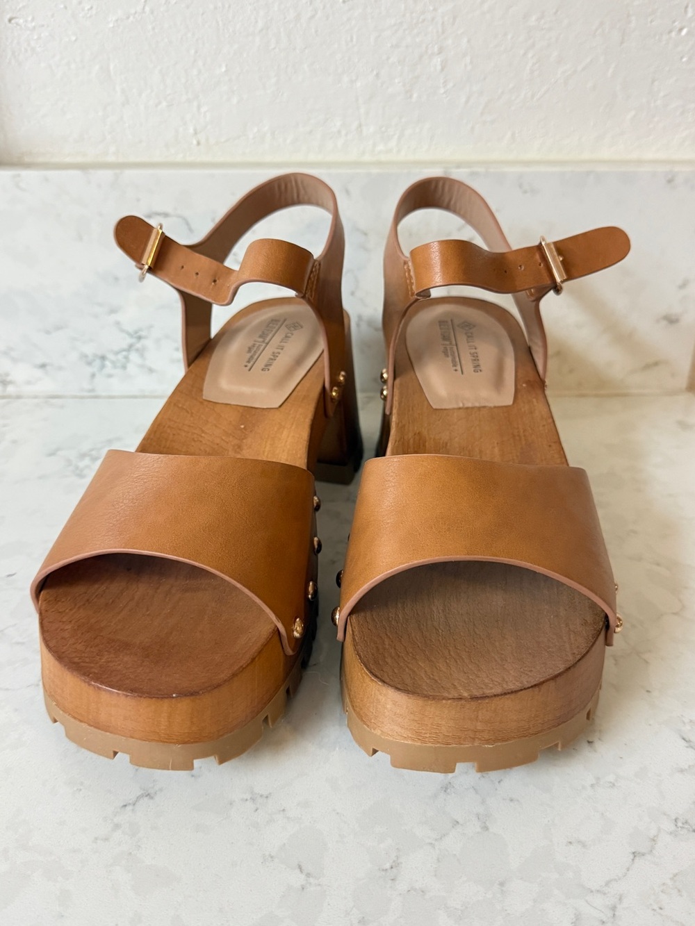 Call It Spring Tan Platform Sandal with Ankle Strap